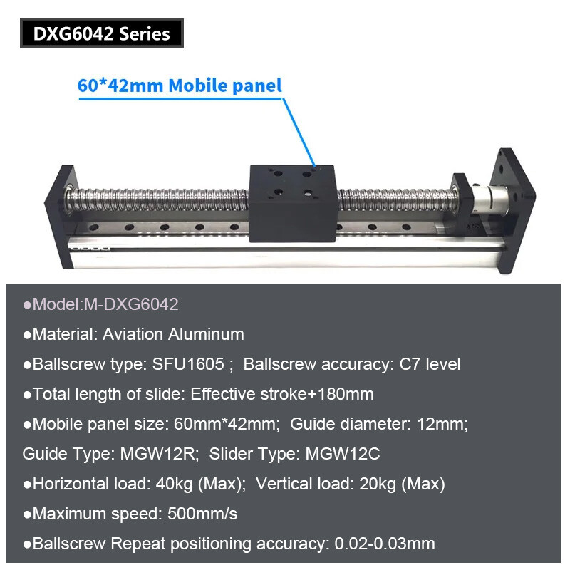 Linear Slide Rail Stage Actuator 1605 CNC Ball Screw NEMA23 Motor 1.2Nm 57x56mm