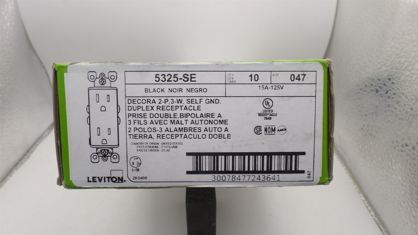 LEVITON 5324-SE DECORA 15A 125V SELF GROUND DUPLEX OUTLET BLACK 10-PACK