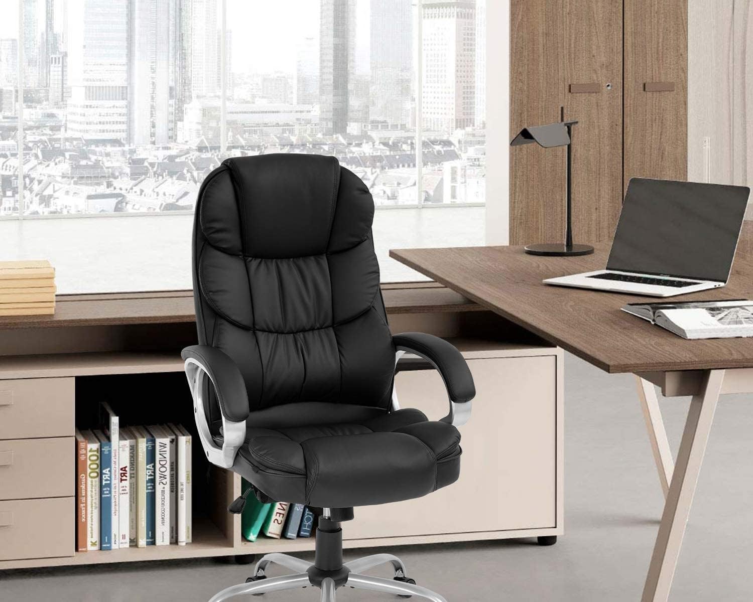 High Back Ergonomic Office Chair PU Leather Adjustable Swivel Task Chair Black