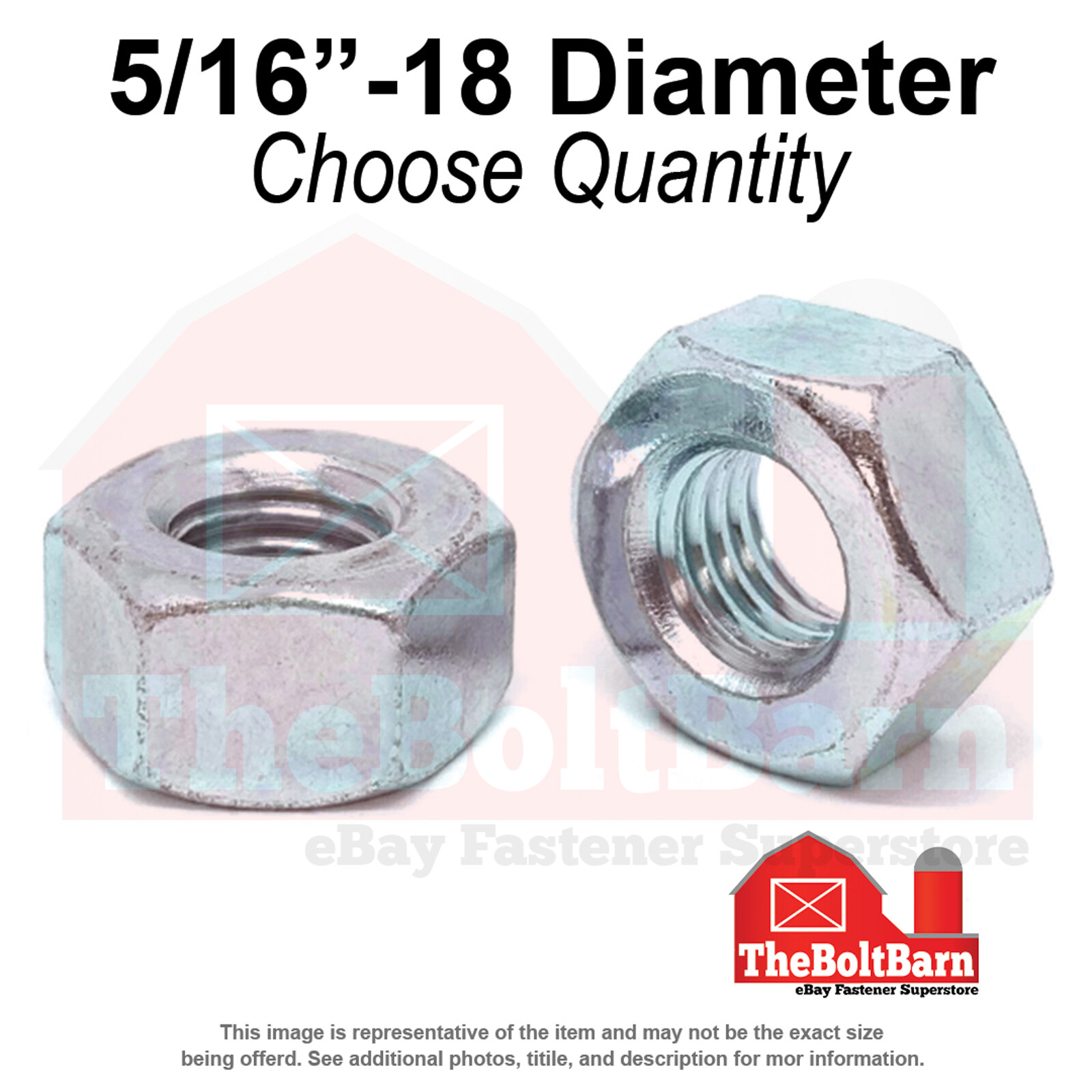 5/16"-18 Grade 2 Heavy Hex Nuts Zinc Clear Coarse Thread (Pick Quantity)