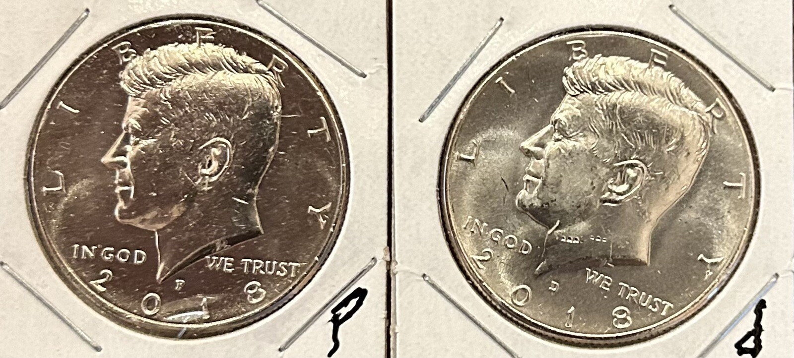 2018 D & P Kennedy Half Dollar BU From Mint, Uncirculated. 2 Coin Set