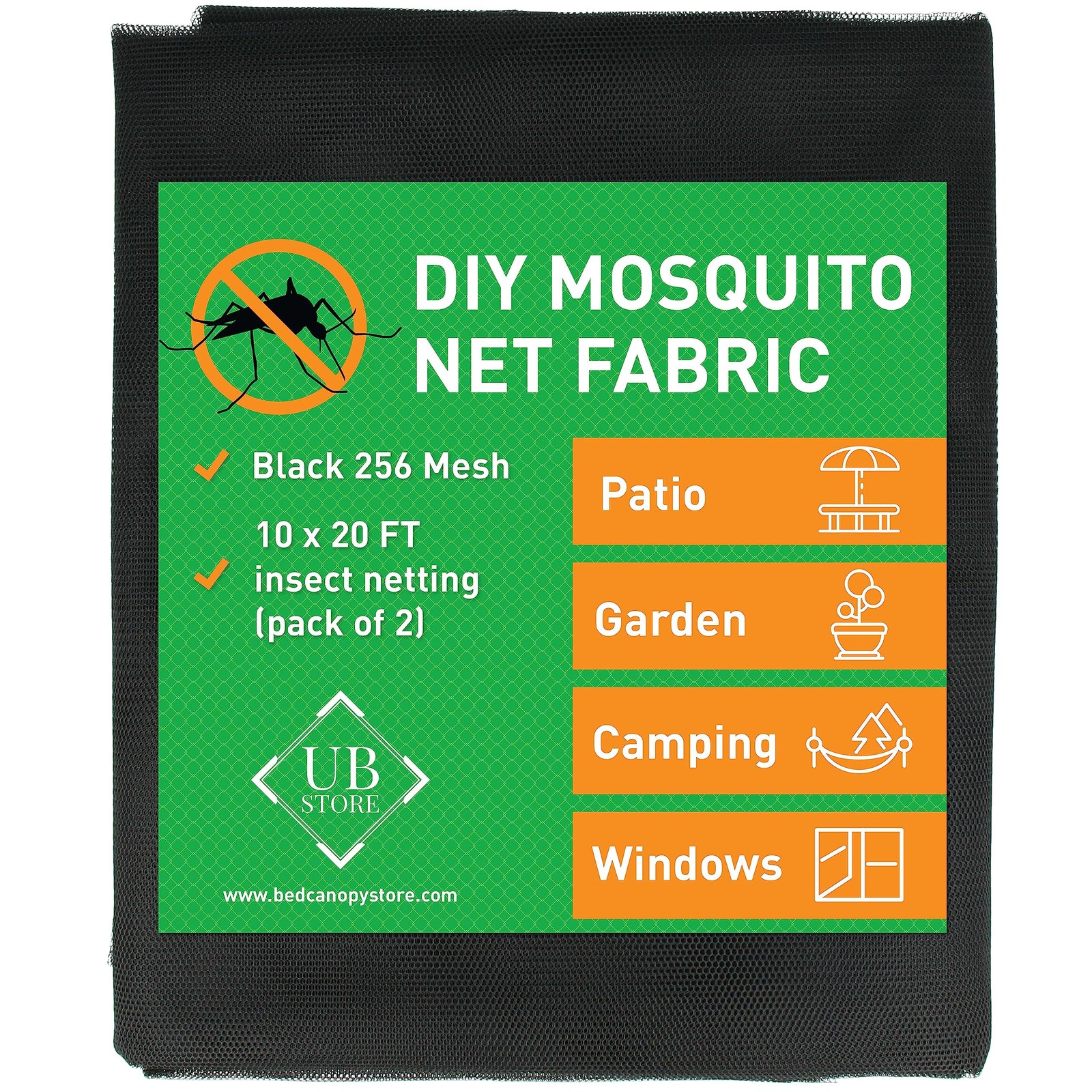 Black DIY Mosquito Net Fabric | 10x20 FT Netting (Pack of 2),