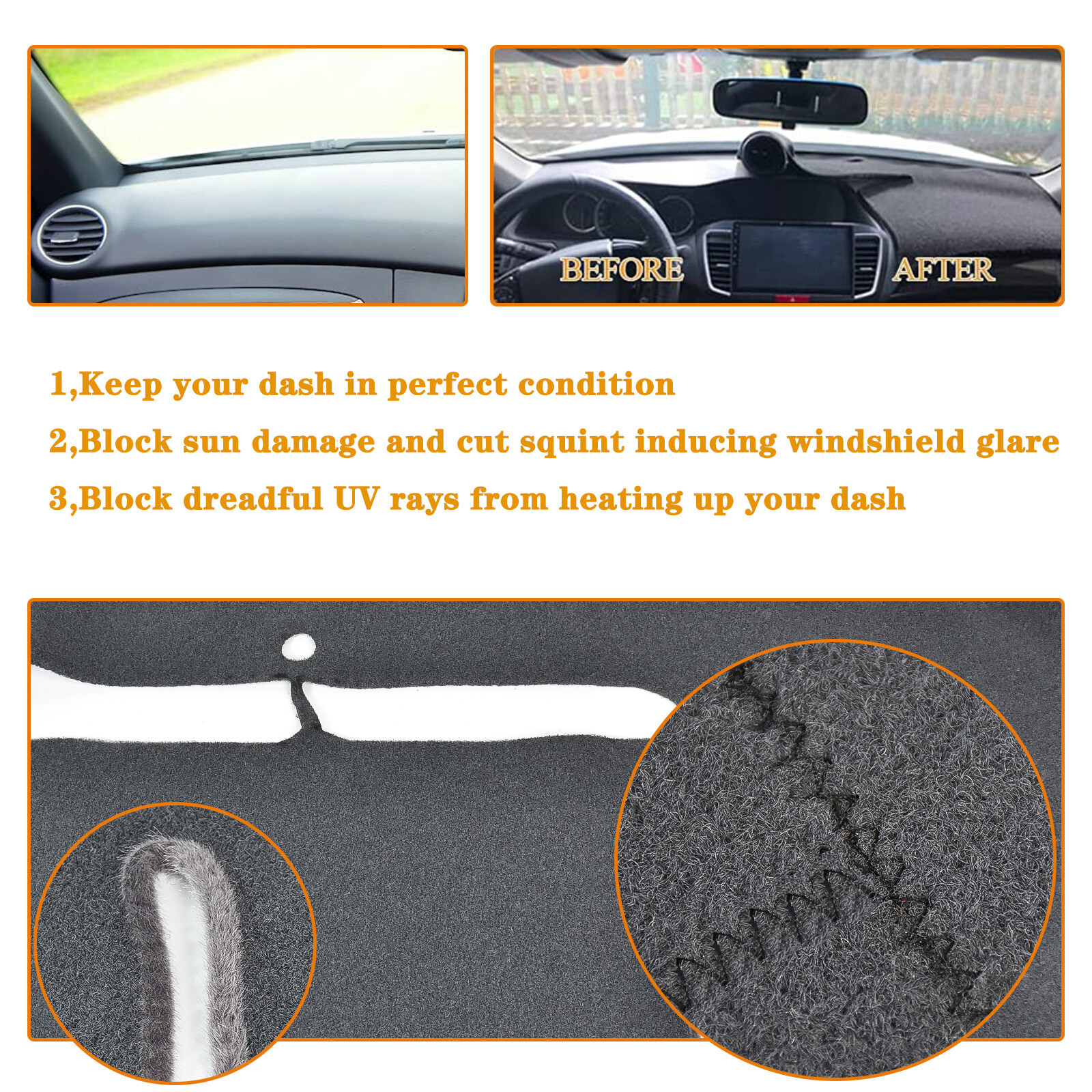 Gray Dash Cover Dashmat Dashboard Mat for 2011-2016 Dodge Ram 1500 2500 3500