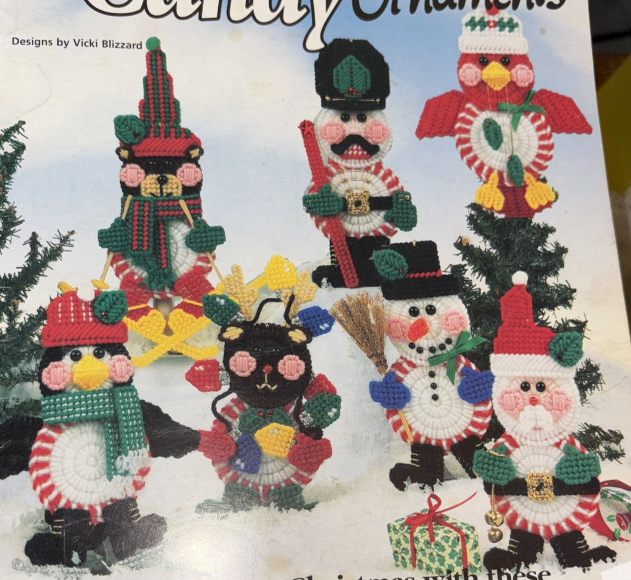 Vtg Rare House of White Birches Plastic Canvas PEPPERMINT CANDY ORNAMENTS Bk