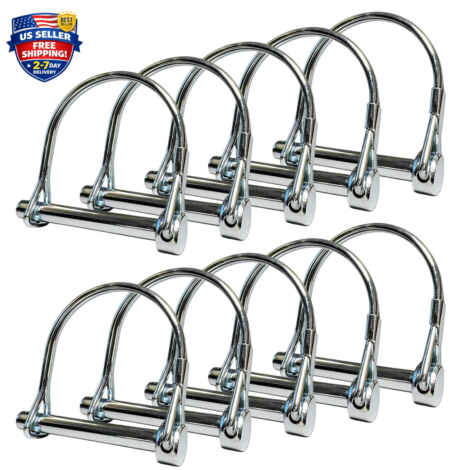 Trailer Coupler Pin set Silver Hardware Lock Pin set 10 Pack 2.125 In