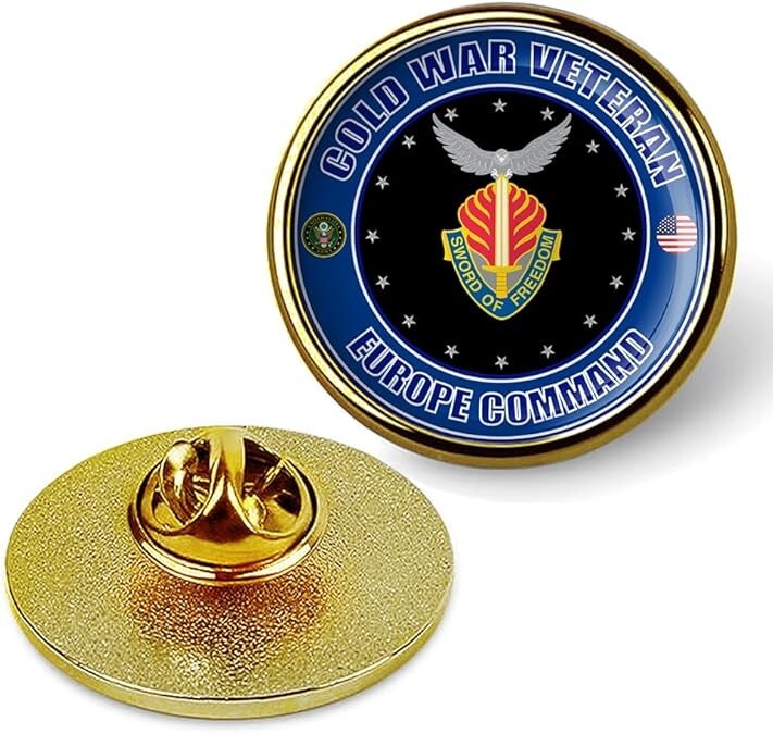 Cold War Veteran Europe Command Tie Suit Shirt Lapel Pin - Gold