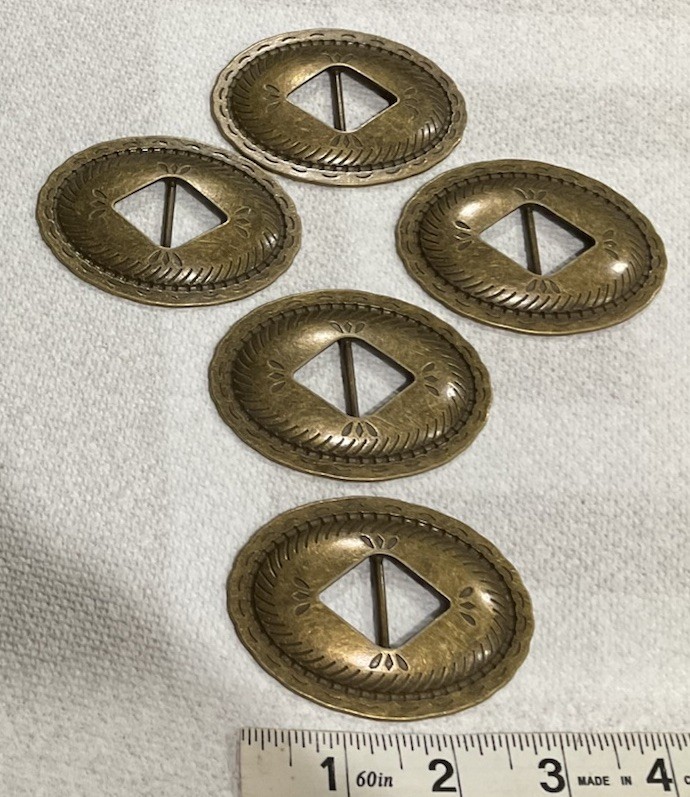 5 Vintage thunderbird slotted concho antique brass