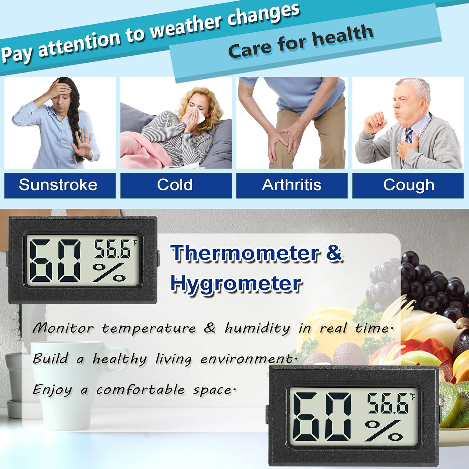 6Pcs Mini Digital LCD Indoor Thermometer Hygrometer Temperature Humidity Meter