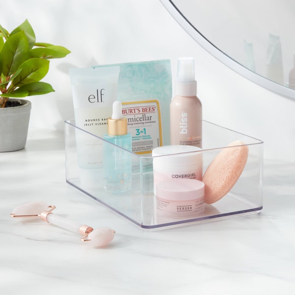 9x6x3.25" Clear Plastic Bathroom Tray, Stackable Organizer