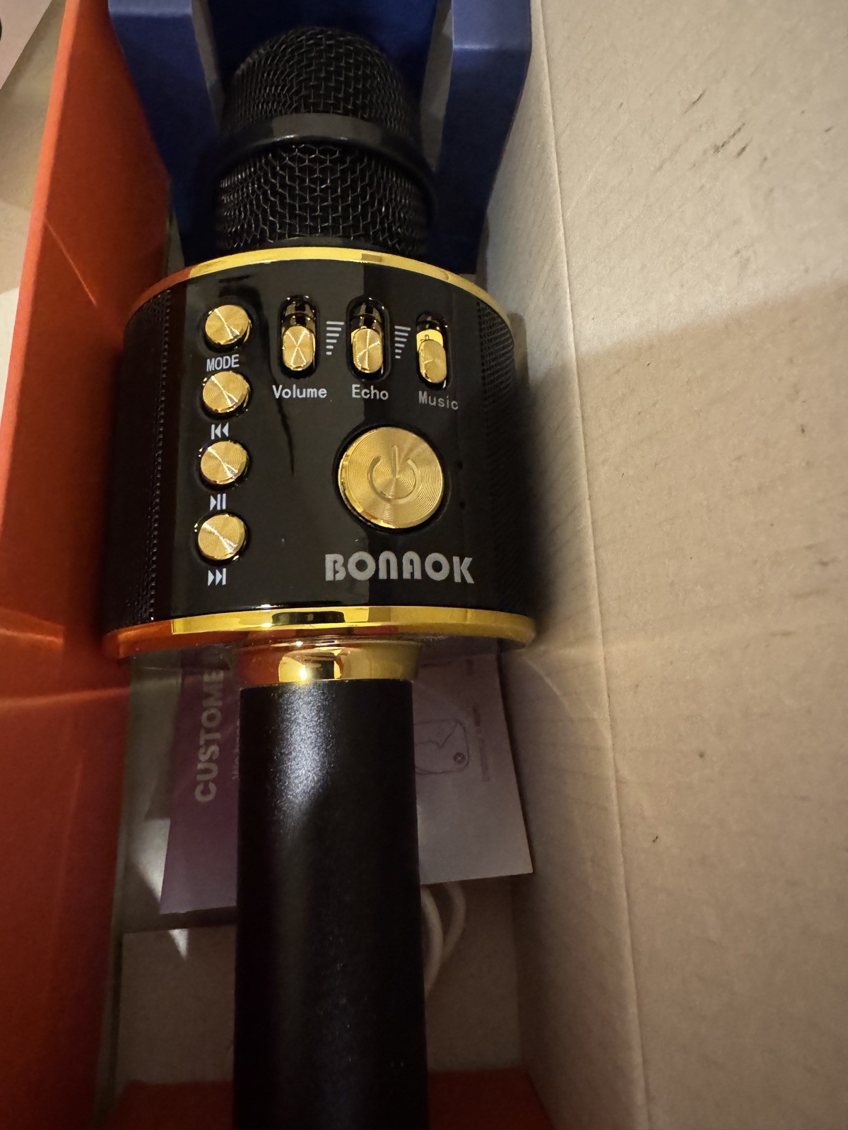 BONAOK Q37 Bluetooth Wireless Karaoke Microphone with LED Lights, Black Gold