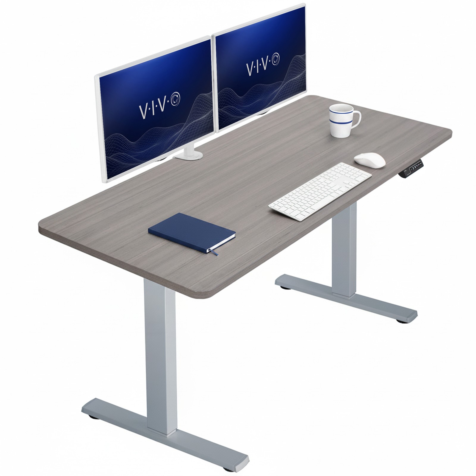 VIVO Electric 60” x 24” Stand Up Desk, Dark Gray Table Top, Gray Frame