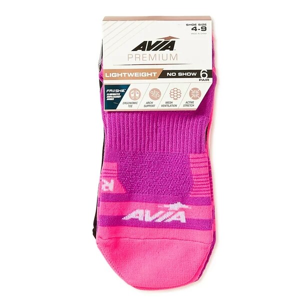 Avia® LADIES NO SHOW SOCKS 6-PAIR  "PREMIUM-LIGHTWEIGHT-ARCH SUPPORT-STRECH"
