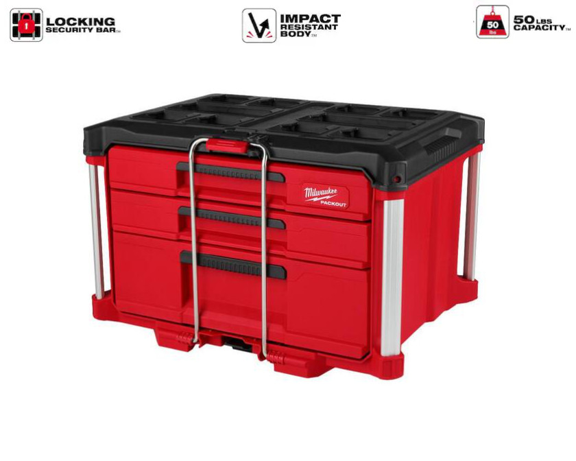 SALE! Milwaukee 48-22-8447 PACKOUT 22 in. Modular 3-Drawer Multi Drawer Tool Box