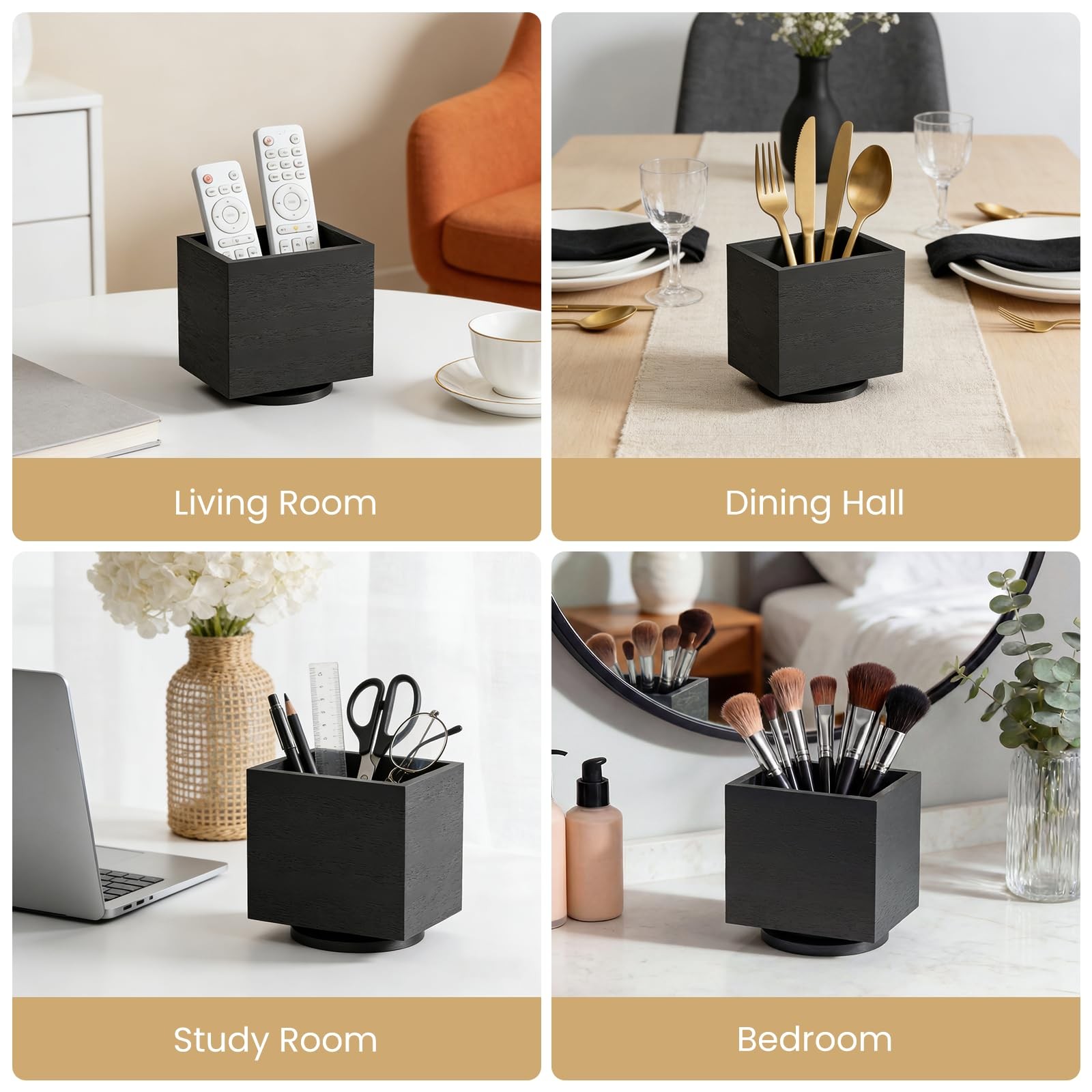 360° Rotating Remote Control Holder, Wooden TV Remote Holder for Table, Desk ...
