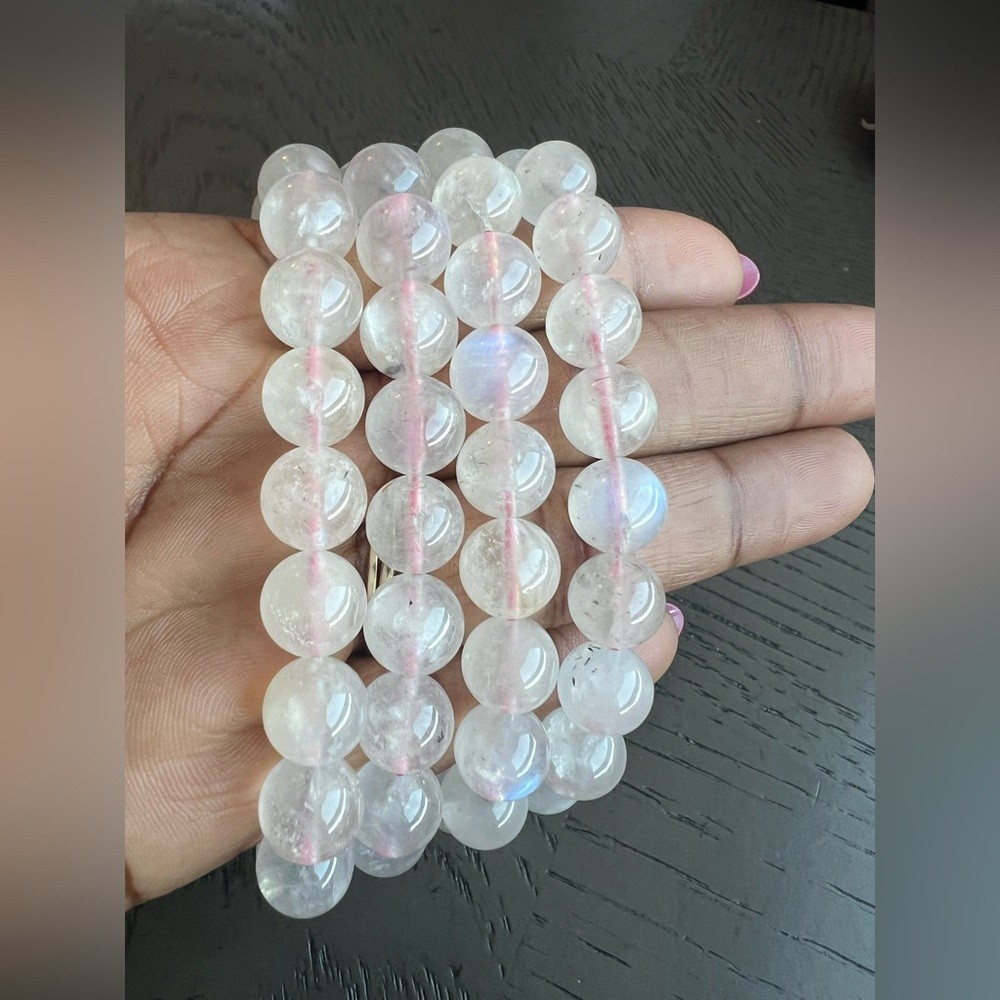 (ONE) Pink moonstone bracelet 10mm SIZE 6.75’