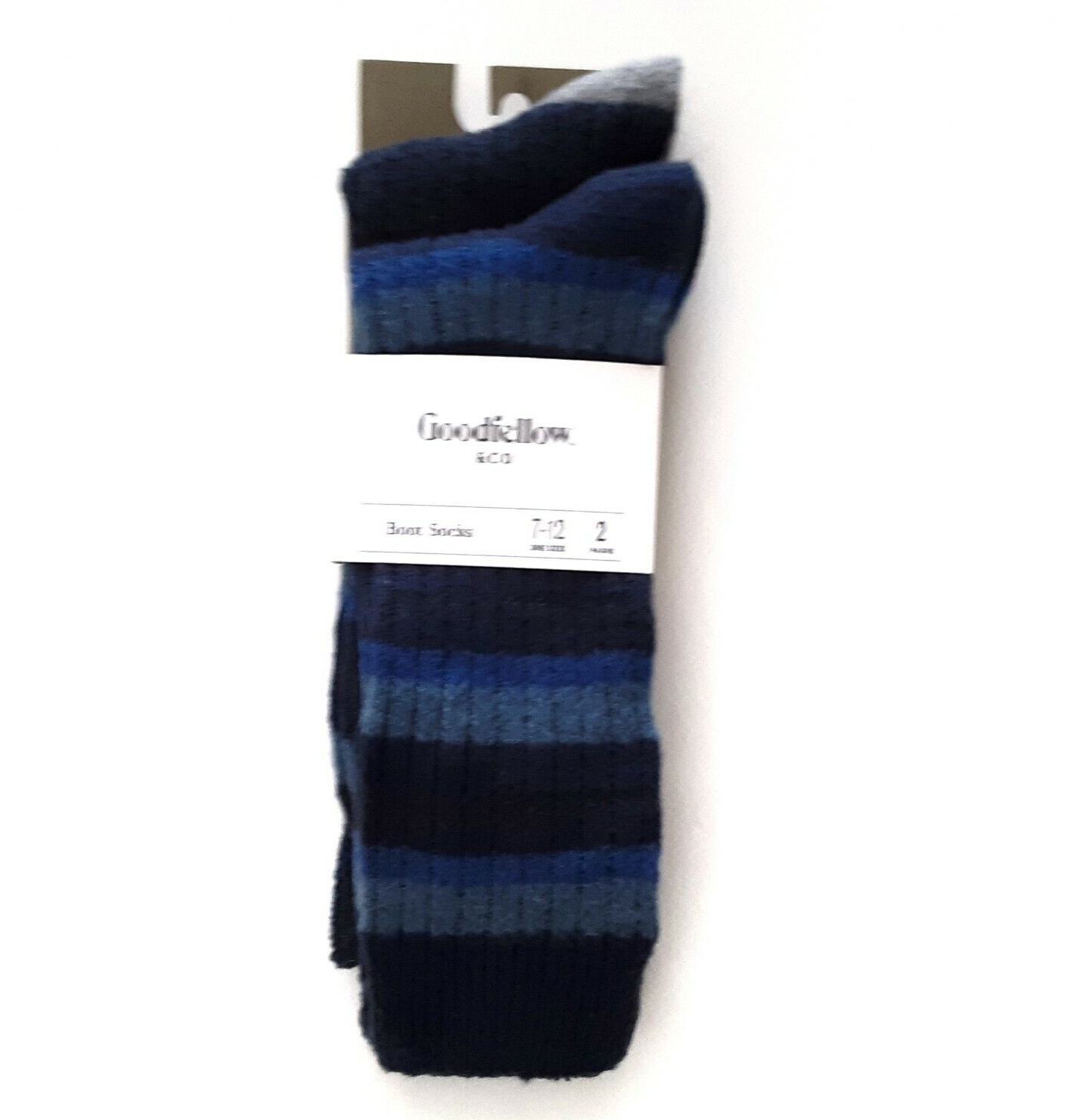 Goodfellow & Co Mens Boot Socks Soft Striped Blue Multi 2pk Size 7-12