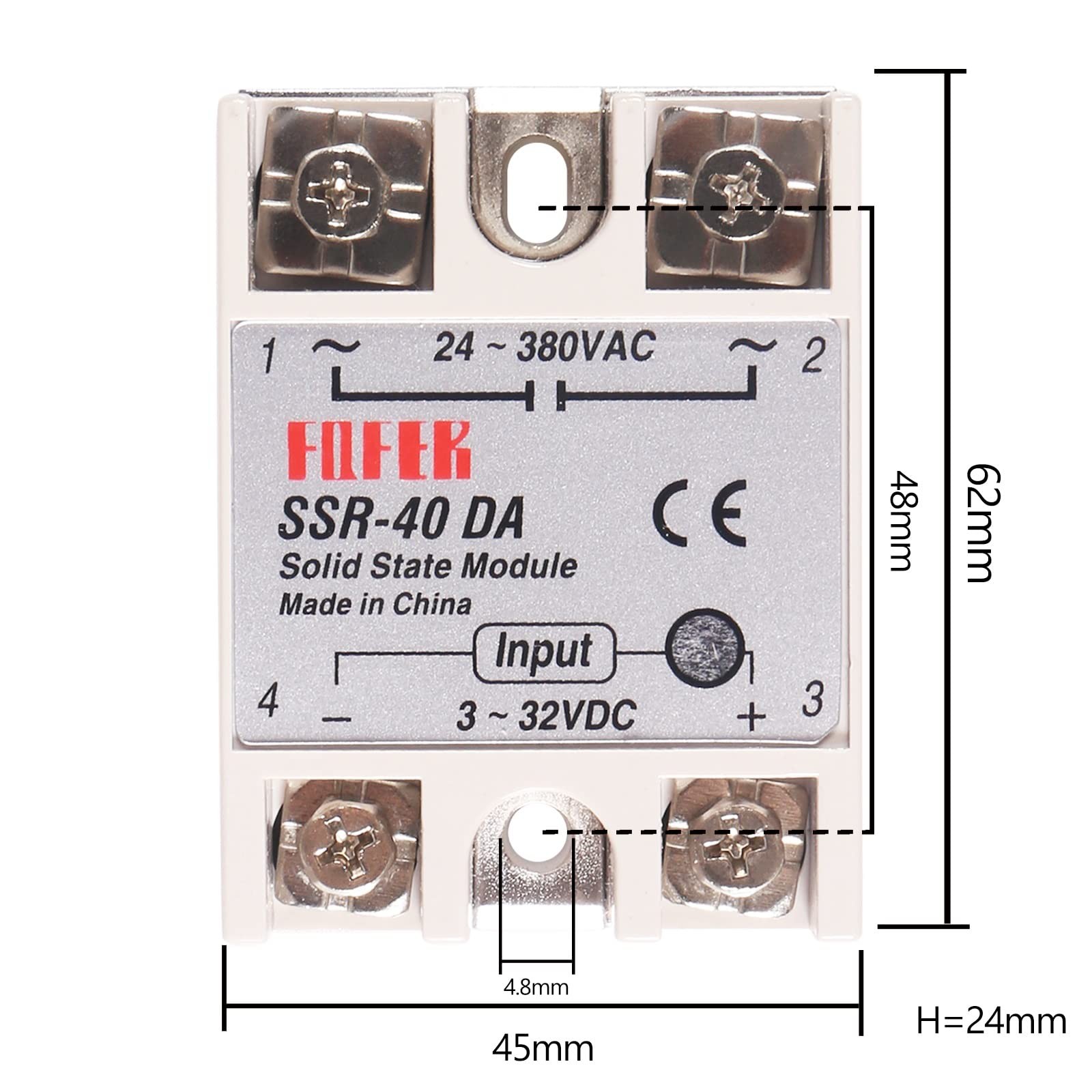3pcs Solid State Relay SSR-40DA Single Phase Solid State Relay Module Input 3-32