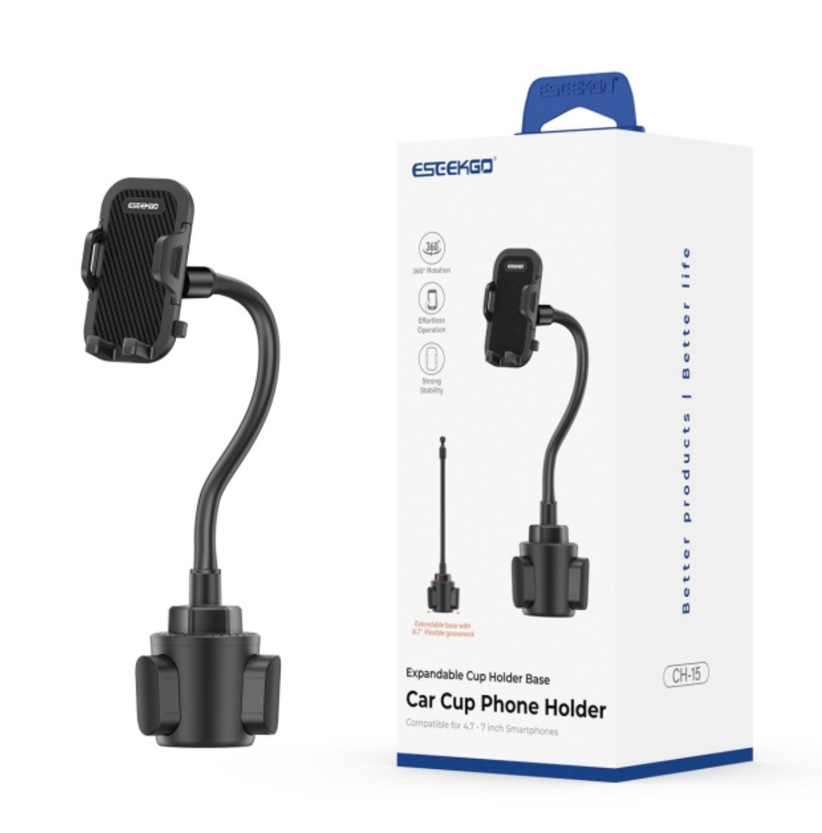 Universal Car Mount Cup Phone Holder Adjustable 11" Gooseneck GPS Stand Cradle