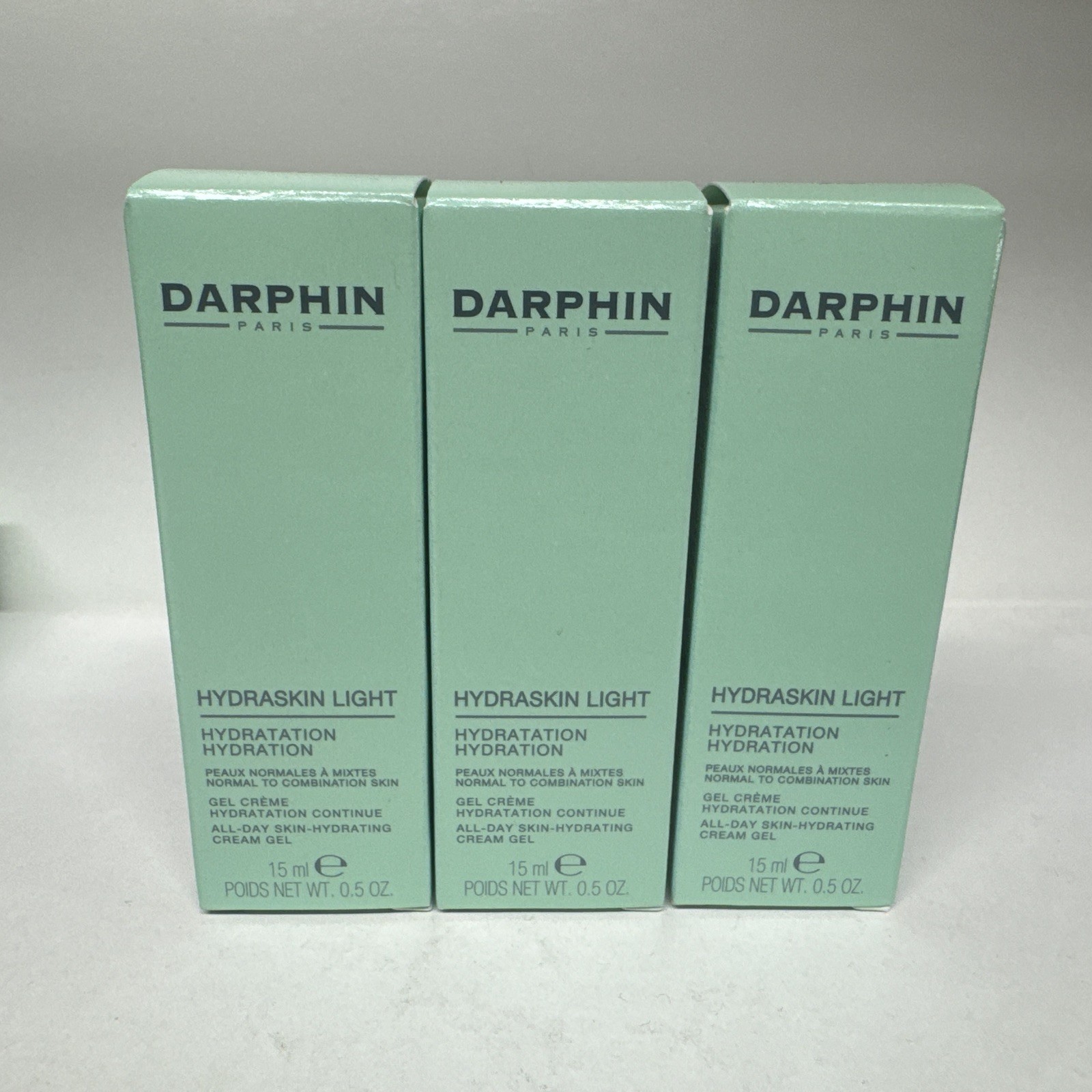 3 pk DARPHIN HYDRASKIN LIGHT HYDRATION ALL DAY SKIN HYDRATING CREAM GEL 0.5 OZ