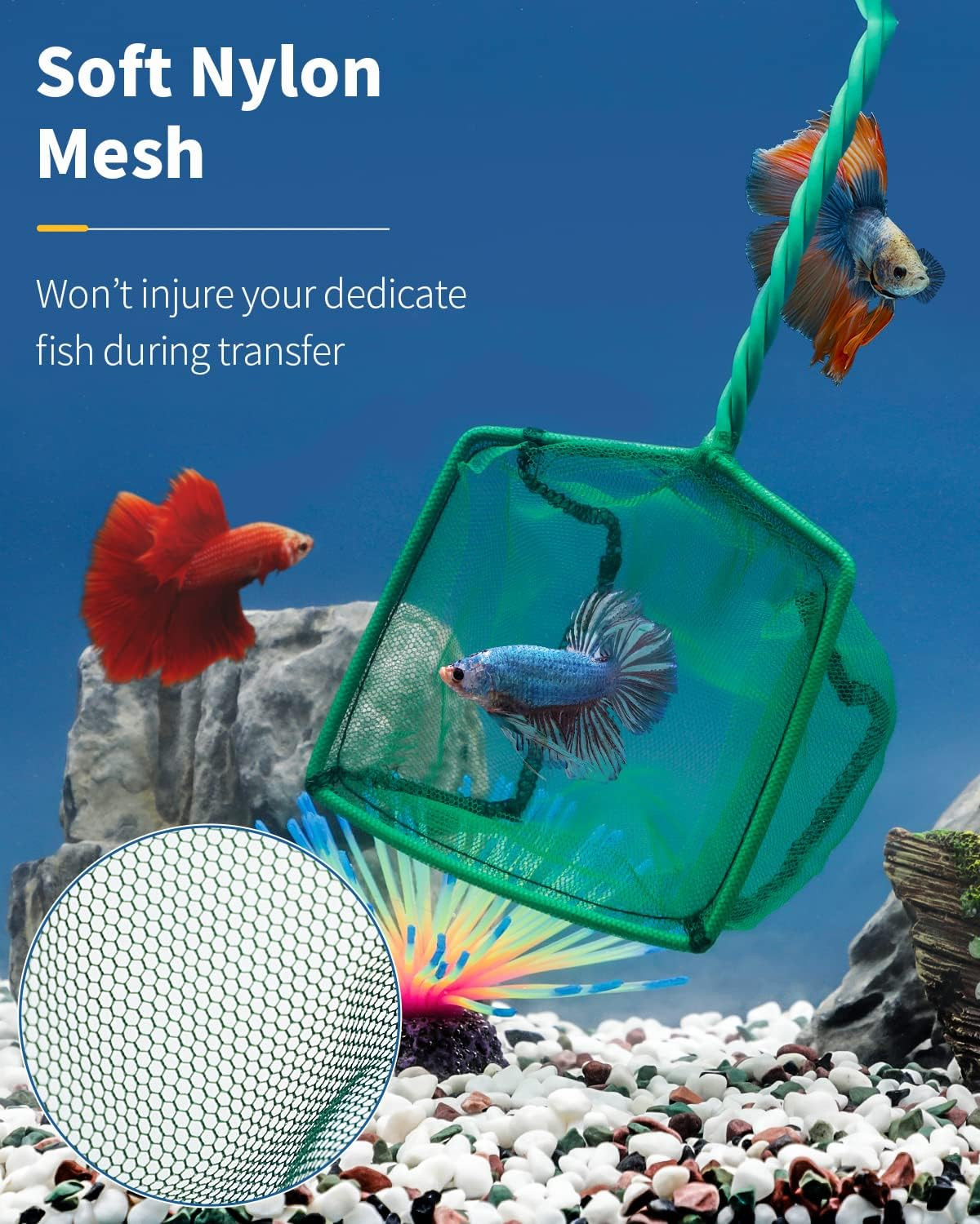 4 Inch Rust-Resistant Aquarium Fish Net with Soft Mesh - Perfect for Ponds