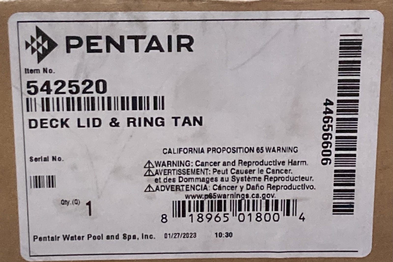 New Genuine Pentair 542520 Deck Lid & Ring TAN