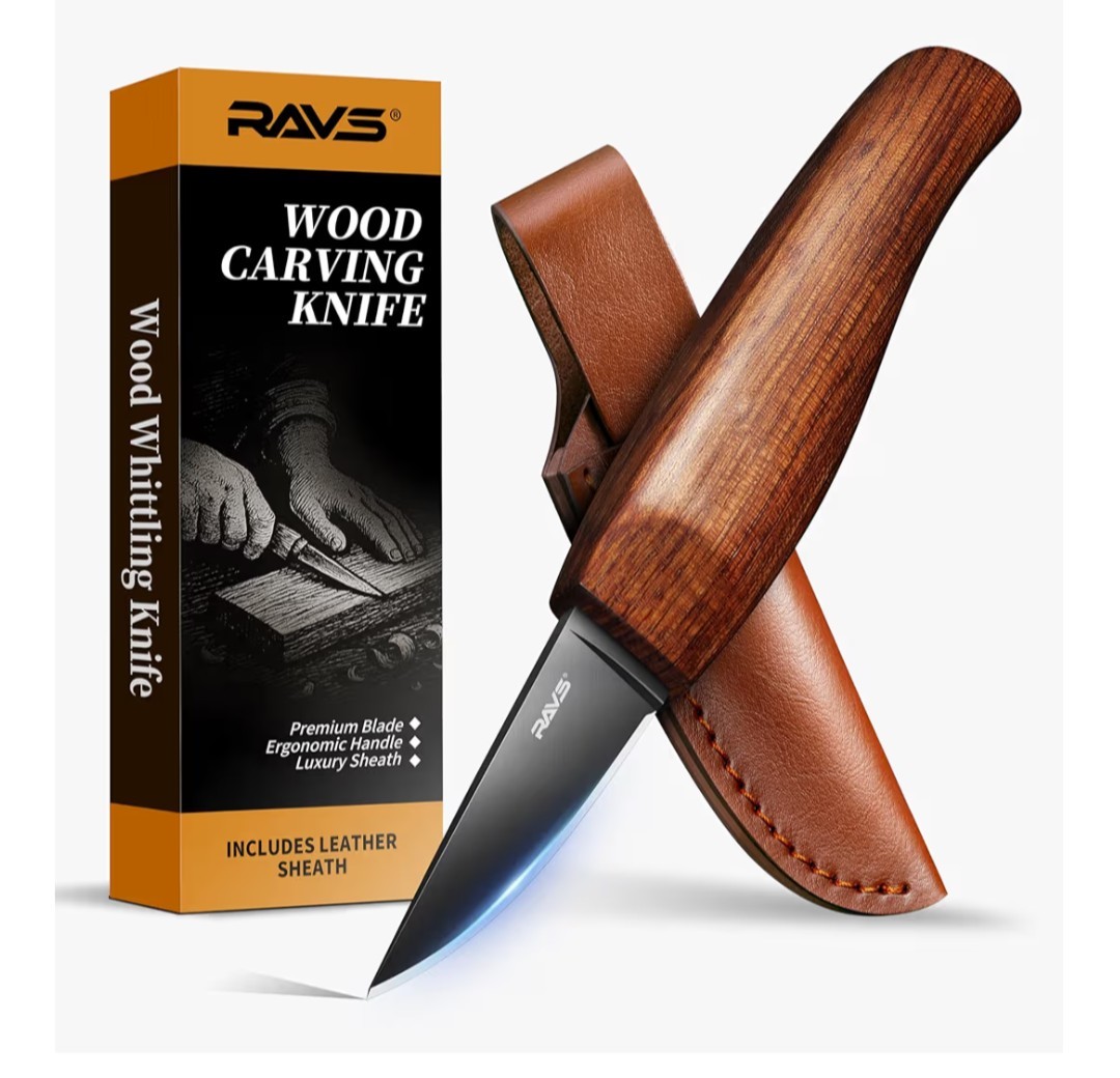 Whittling Knife with Leather Sheath, High Carbon Steel Blade Wood Carving Kni...