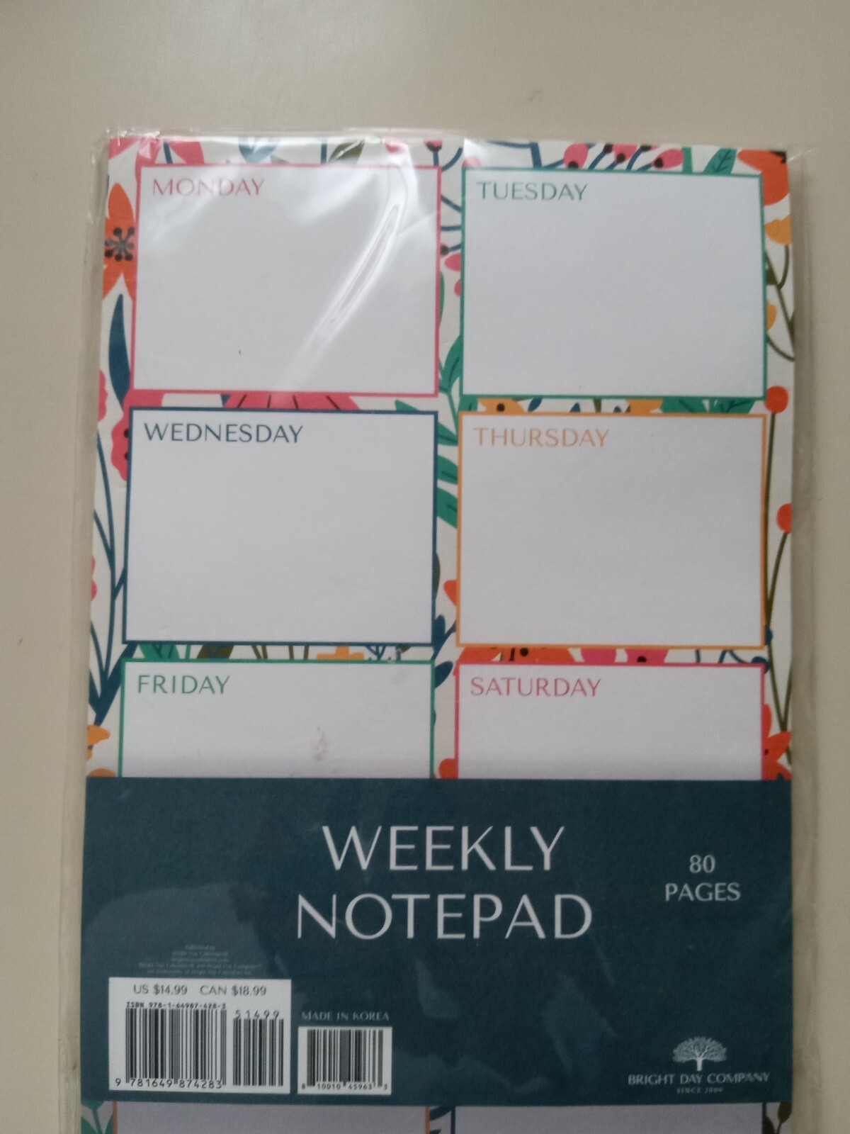 Bright Day Company Weekly Notepad 80 Pages Magnetic