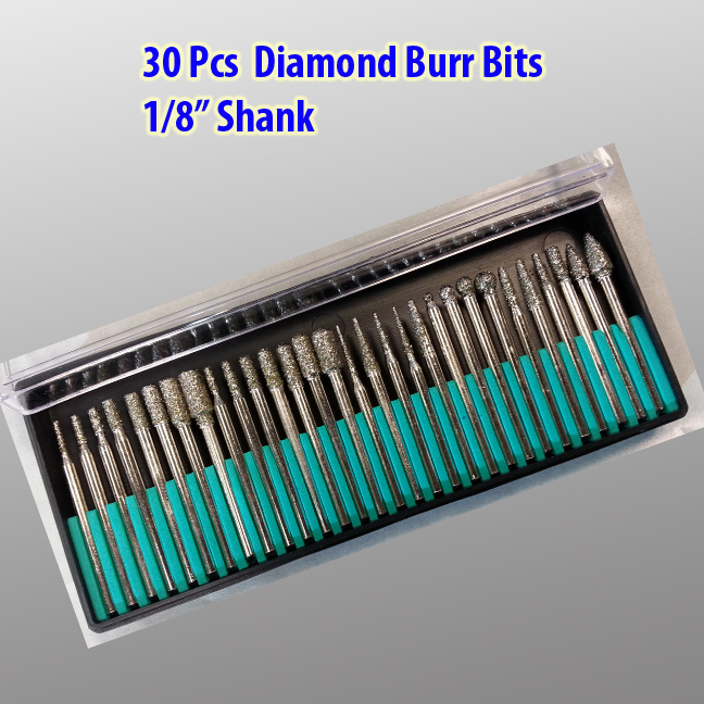30 Pcs Diamond Burr Bits For Chicago Craftsman Rotary Tool 1/8" Shank 40 Grits