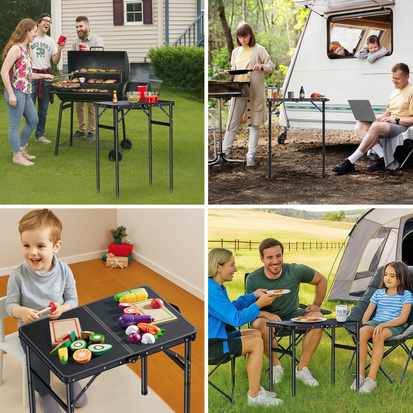 Lightweight Portable Folding Camping Table - 3 Height Levels, Aluminum Frame