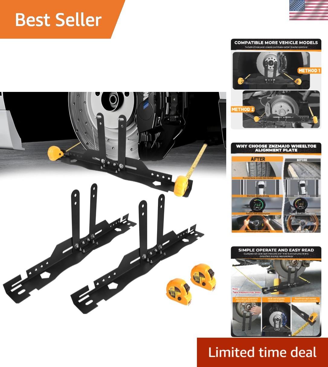 Wheel Alignment Tool Heavy-Duty Universal Toe and Camber Plates, Stainless St...