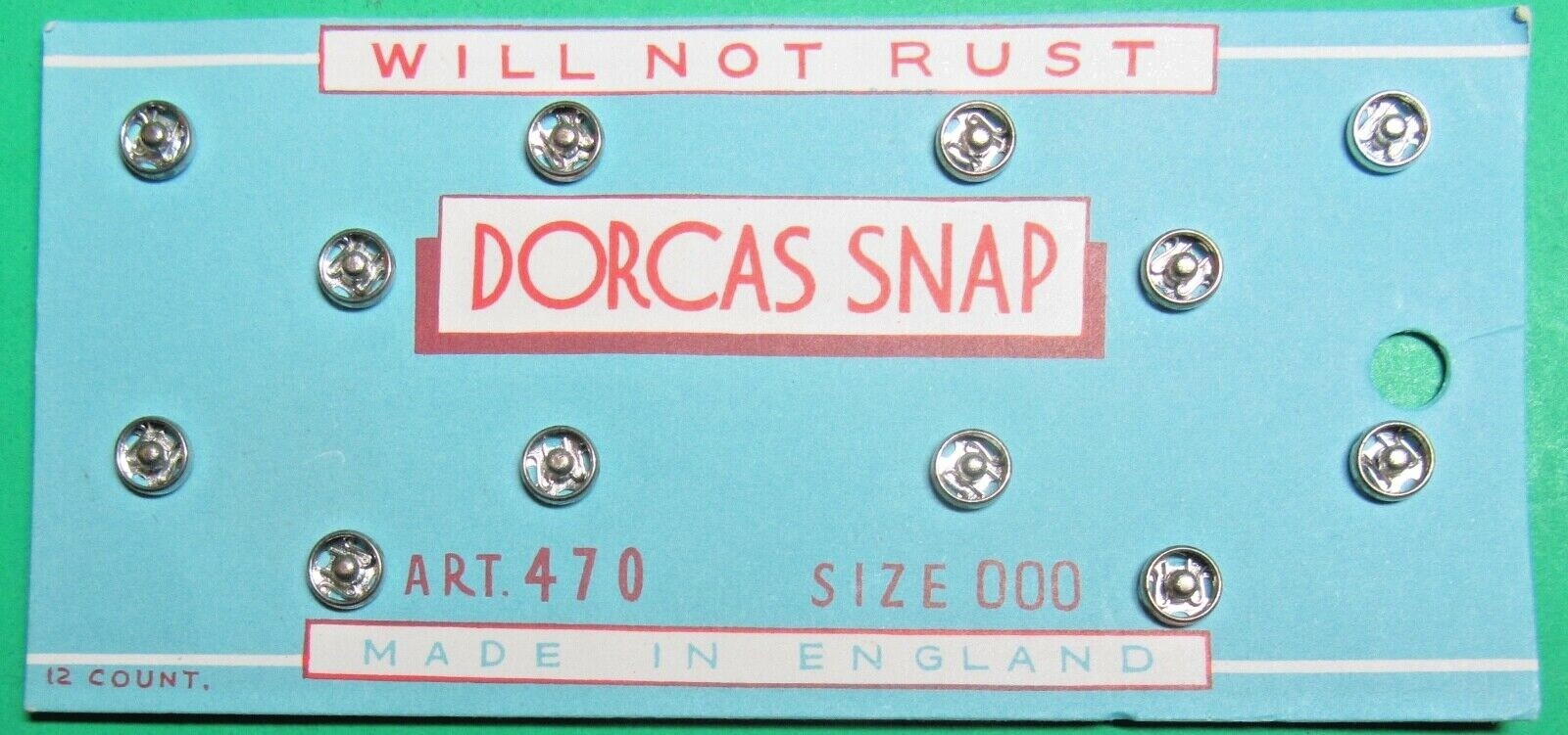 (12) VINTAGE ENGLAND DORCAS NO RUST CRAFT SNAP CLOSURES ORIGINAL CARD-M213