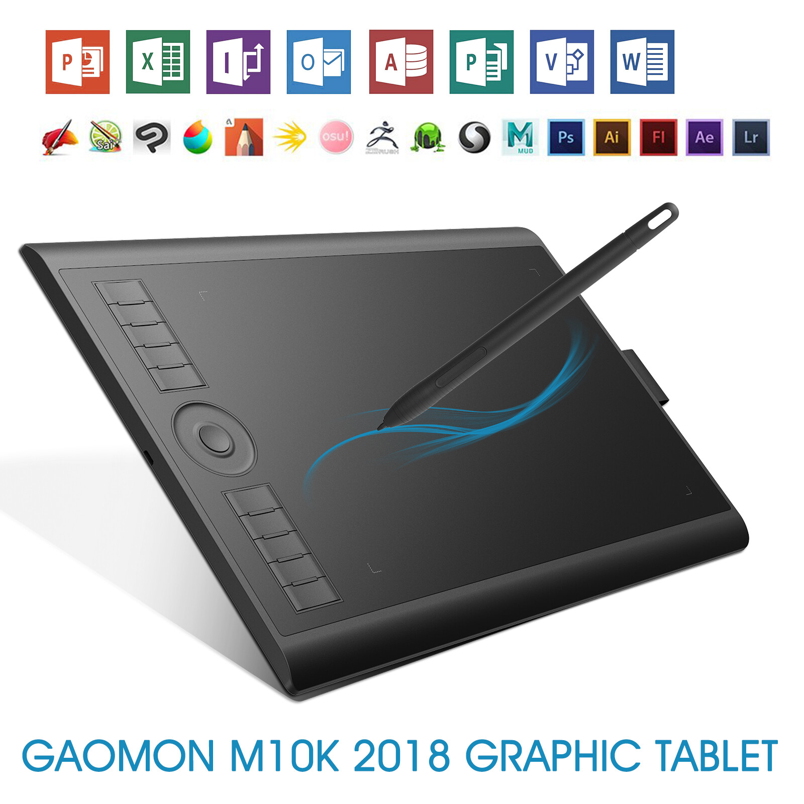 Graphic Drawing Tablet Art Painting Board Passive Pen GAOMON M10K 2018 10x6.25in