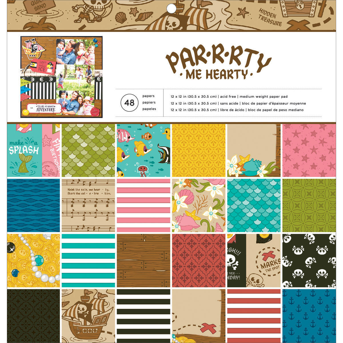 Pirate Birthday Halloween Mermaid Scrapbook Paper Pad 12" Ocean seashell Vacatio