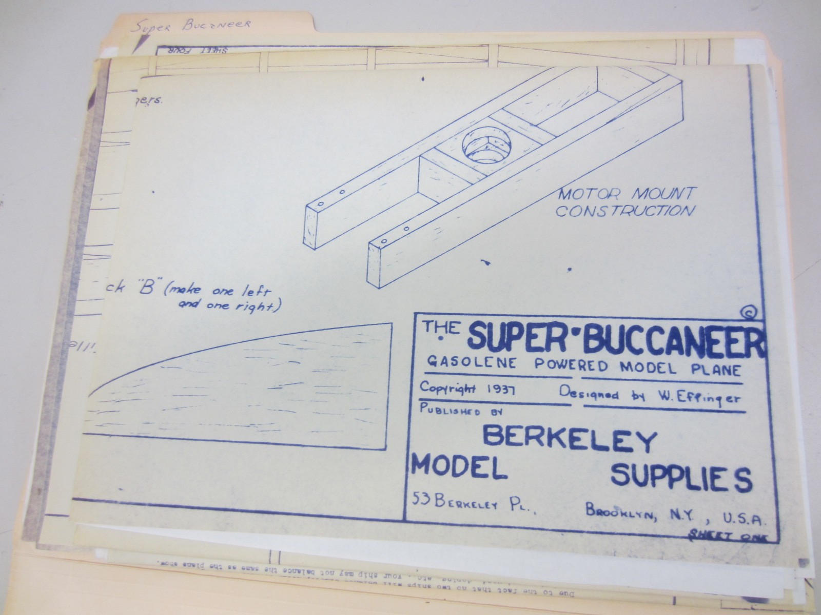 Vintage Berkeley Model Supplies THE SUPER BUCCANEER Plans R/C Airplane Complete