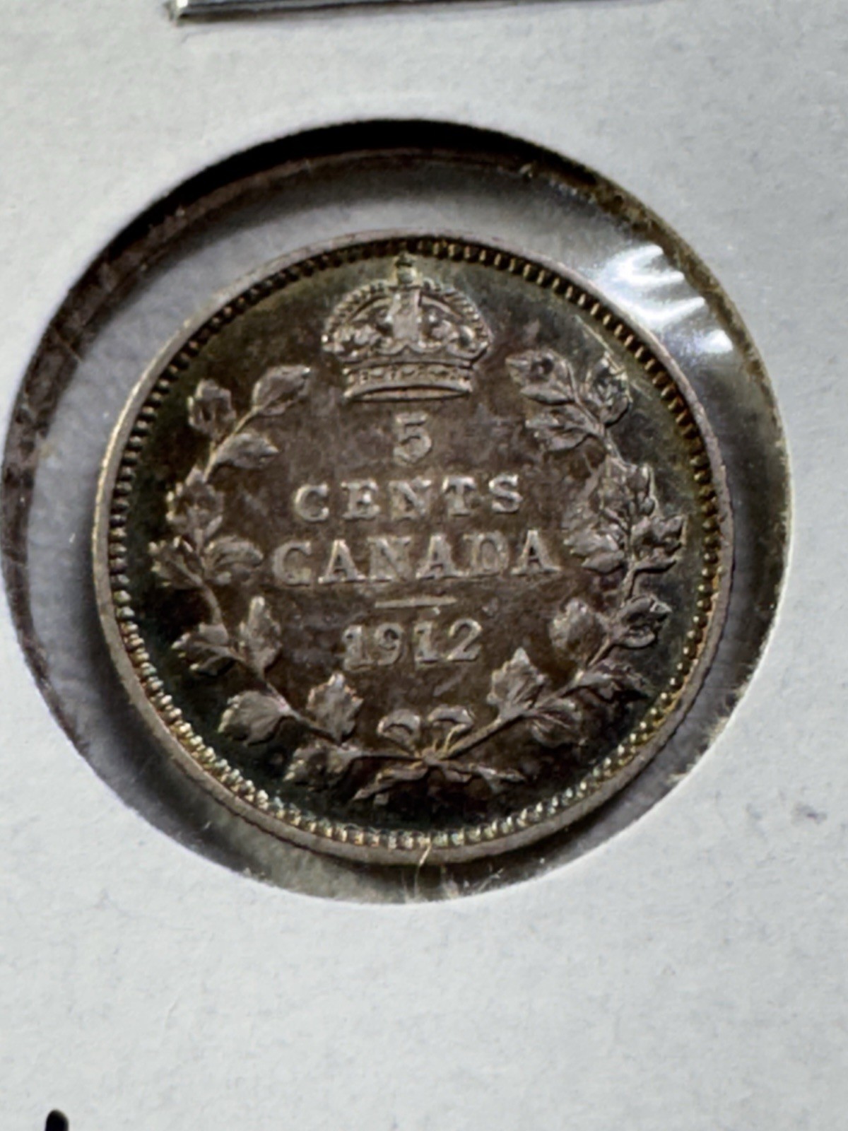 1912 Canada 5 Cents Small Silver Coin Cleaned