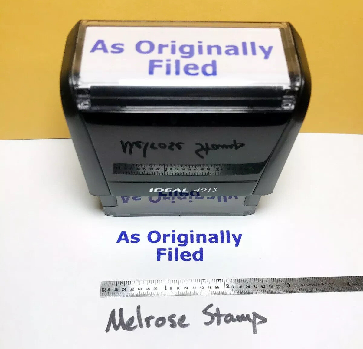 As Originally Filed Rubber Stamp Blue Ink Self Inking Ideal 4913