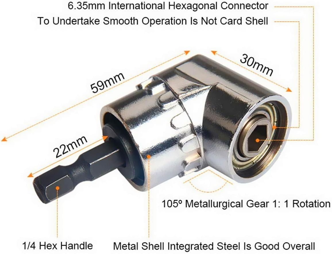 Durable Chrome Vanadium Hex Shank Adapter Set - 3 Pcs with Right Angle Extension