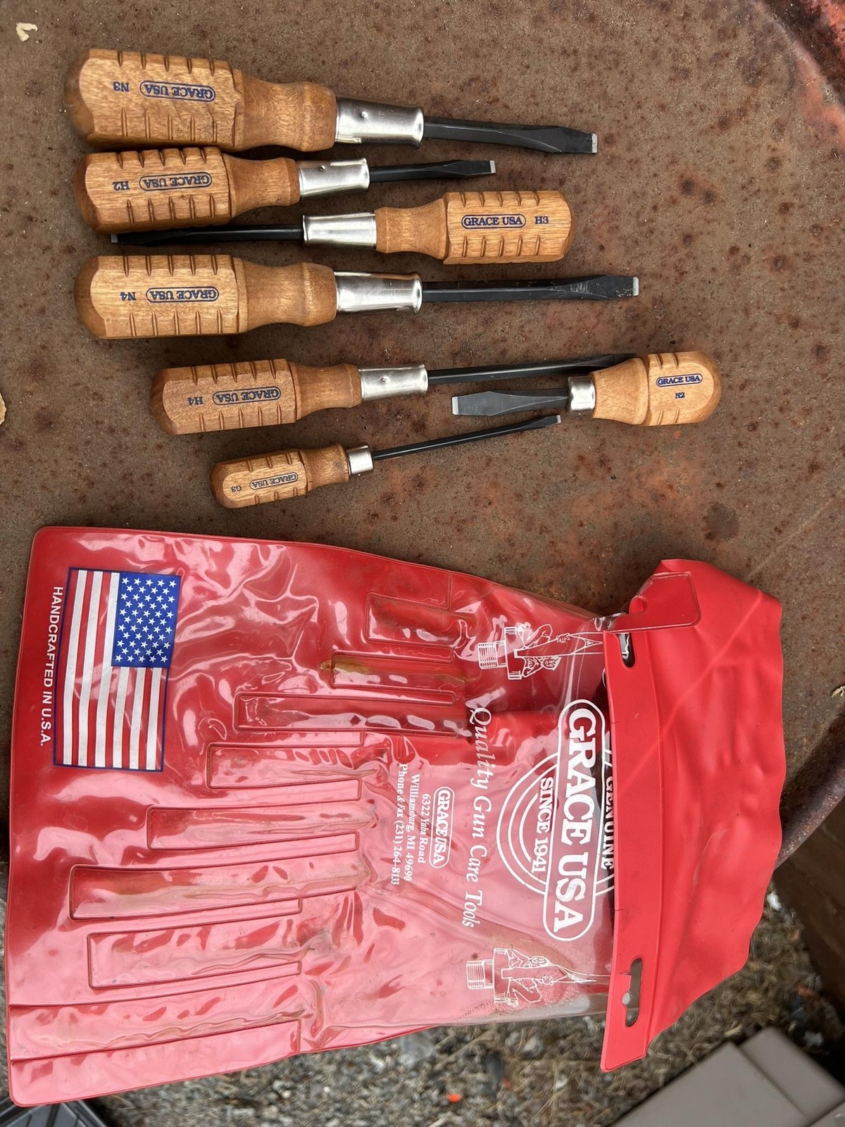 Grace USA Gunsmith Screwdriver Set 7 Piece Wood Handle W Red Bag Gun Care