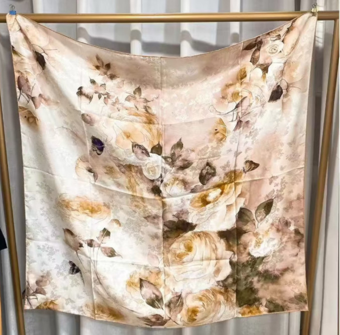 Forest Print 19 Momme jacquard Silk Scarf Neckerchief Wrap Bandana Shawl 43''