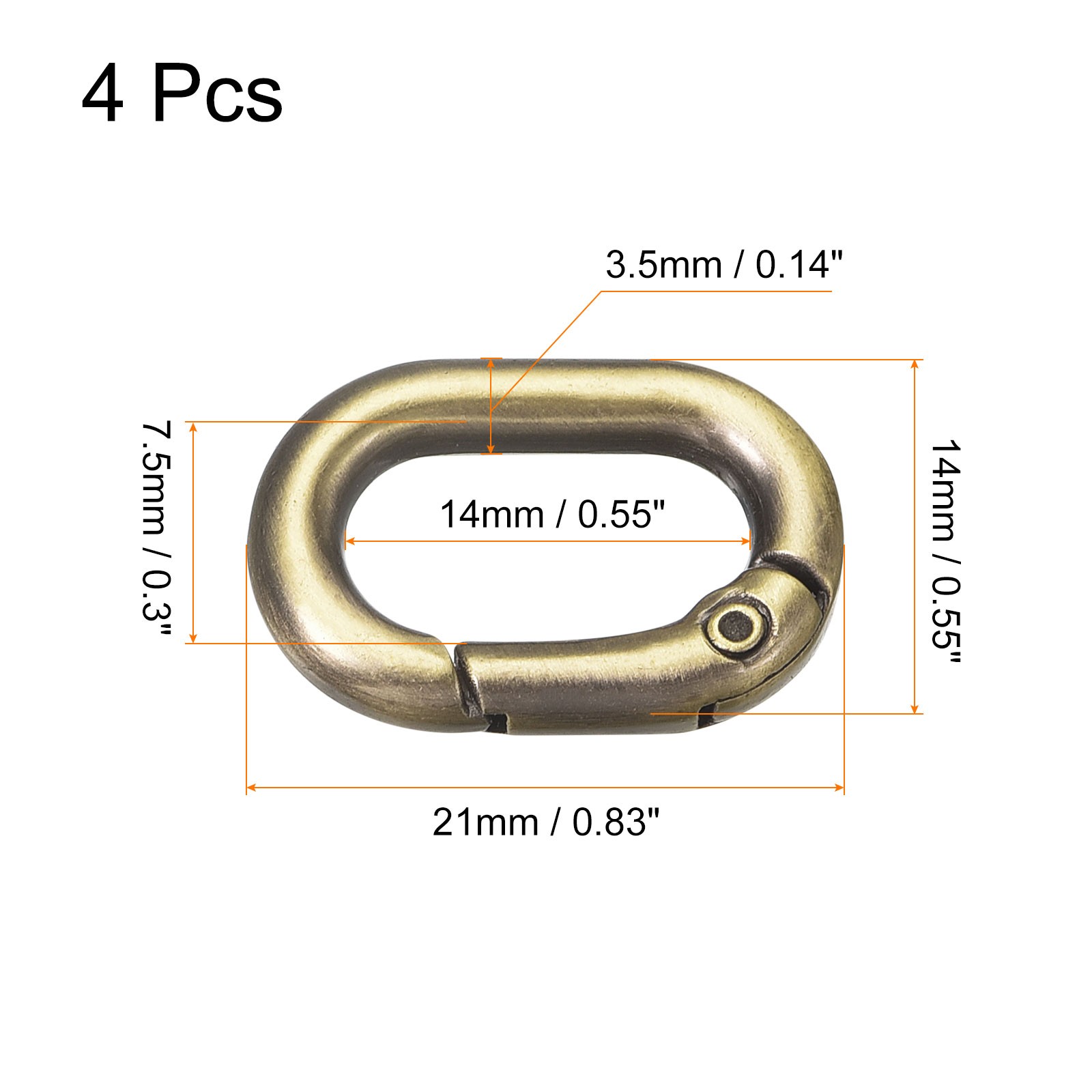 0.83" Spring Oval Ring Snap Clip Trigger for Bag Purse Keychain, 4Pcs Bronze