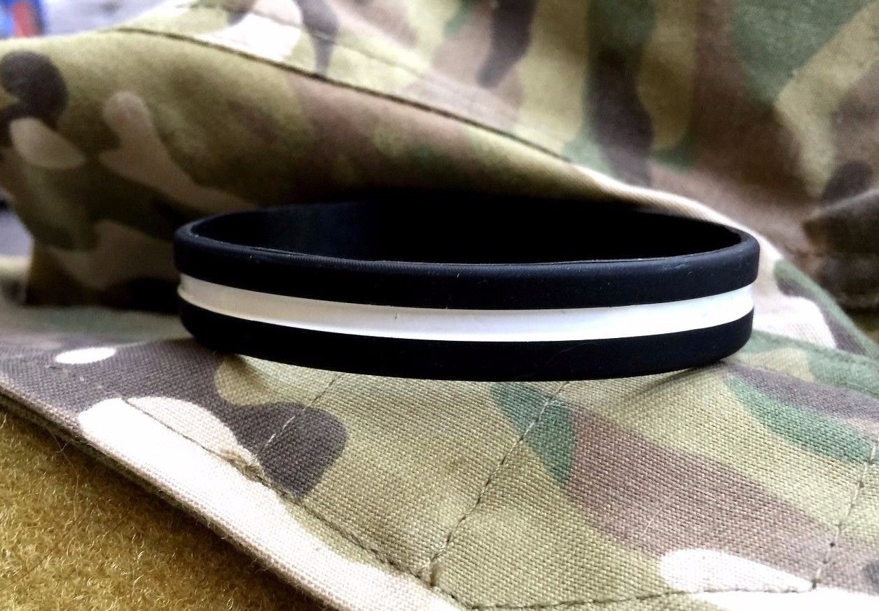 Thin White Line Silicone Band Bracelet, EMS
