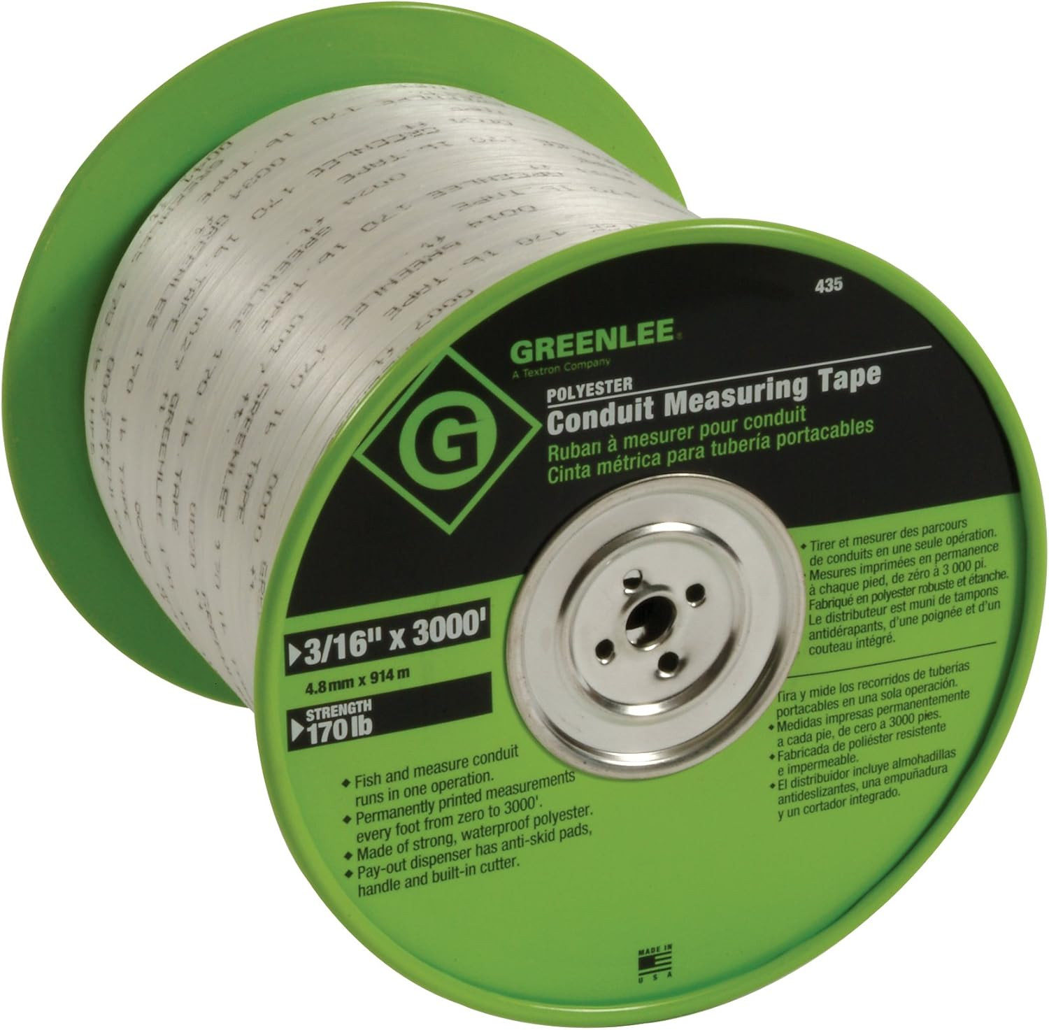 435 Polyester Conduit Measuring Tape, 3/16-Inch by 3000-Feet, White, Small