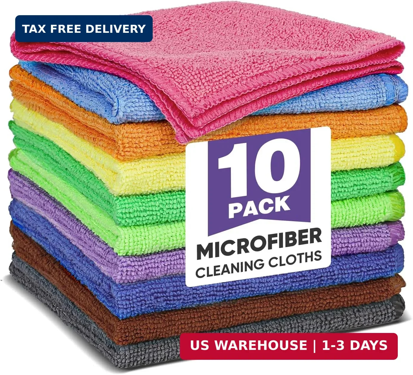 TEAWOO 10 Colors Microfiber Cleaning Cloths, 10 Pack Assorted Cleaning Rags | Mi
