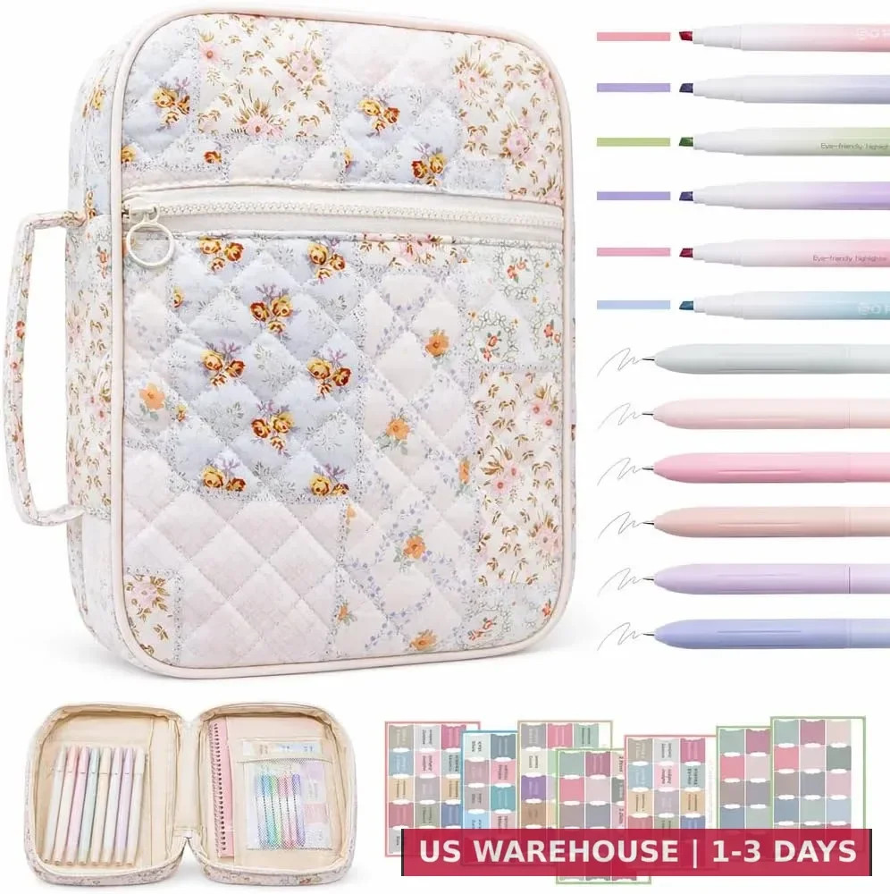 Bible Cover Case For Women,Large Bible Bag with Study Supplies,Quilted Bible Car