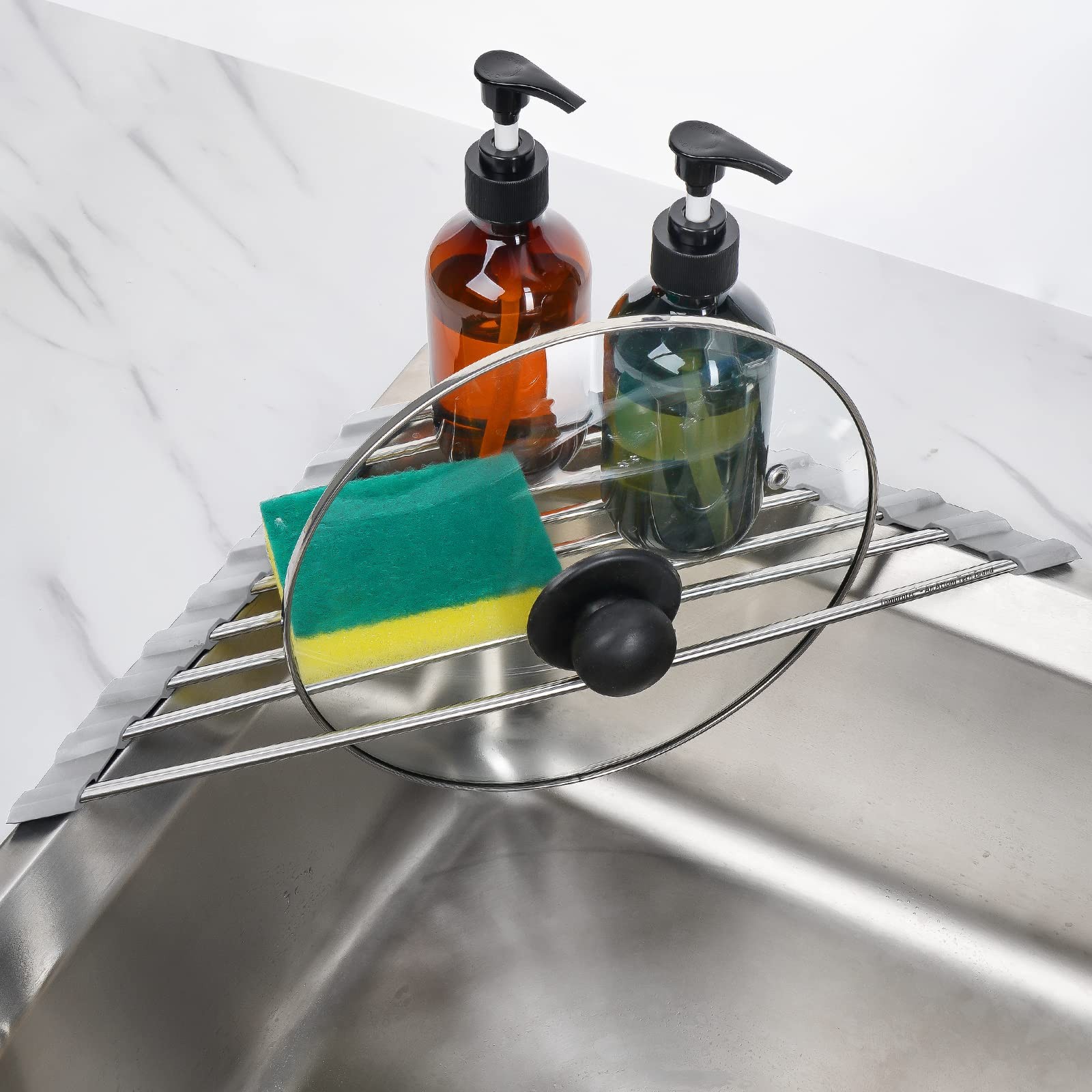 Tomorotec Triangle Roll-Up Dish Drying Rack for Sink Corner Small Foldable Stain