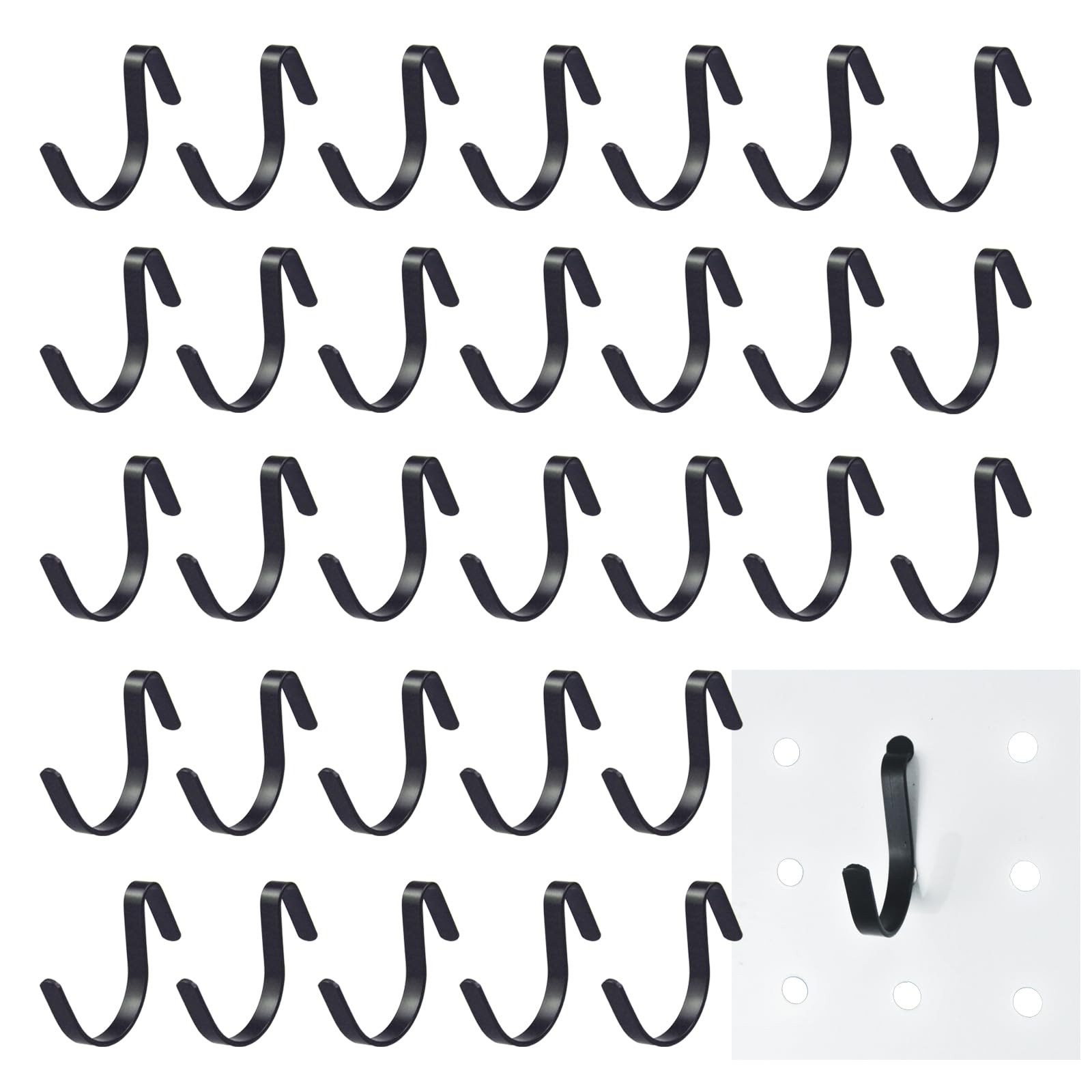 Black Pegboard J Hooks Accessories - 40pcs Metal Peg Board Hooks for Hanging,...