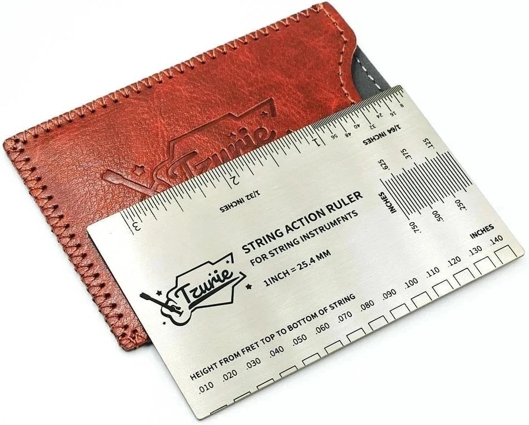 Guitar String Action Gauge, Stainless Steel Pocket Size Tool with Travel Case, f