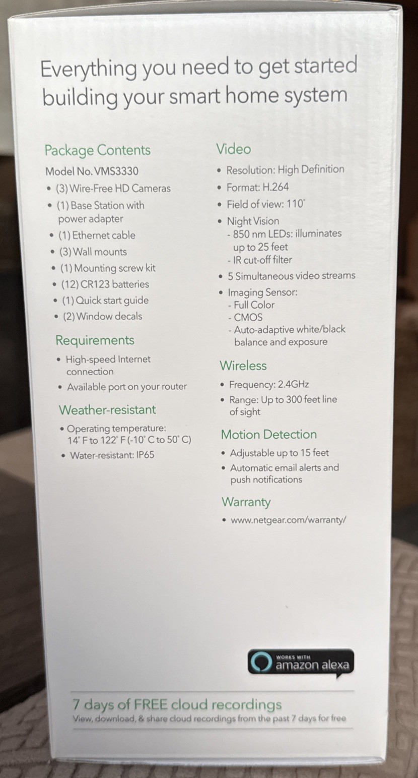 NETGEAR VMS3330-100NAS 3 HD Wireless Security Camera - White