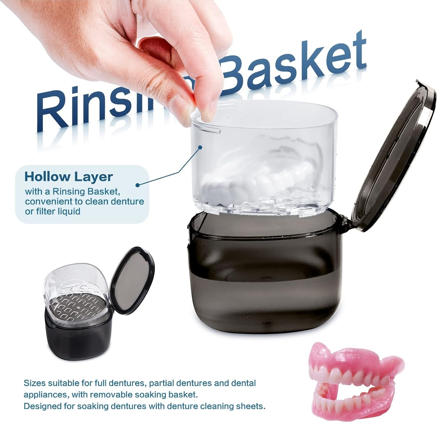 Upgraded Transparent Grey Denture & Retainer Cleaning Case
