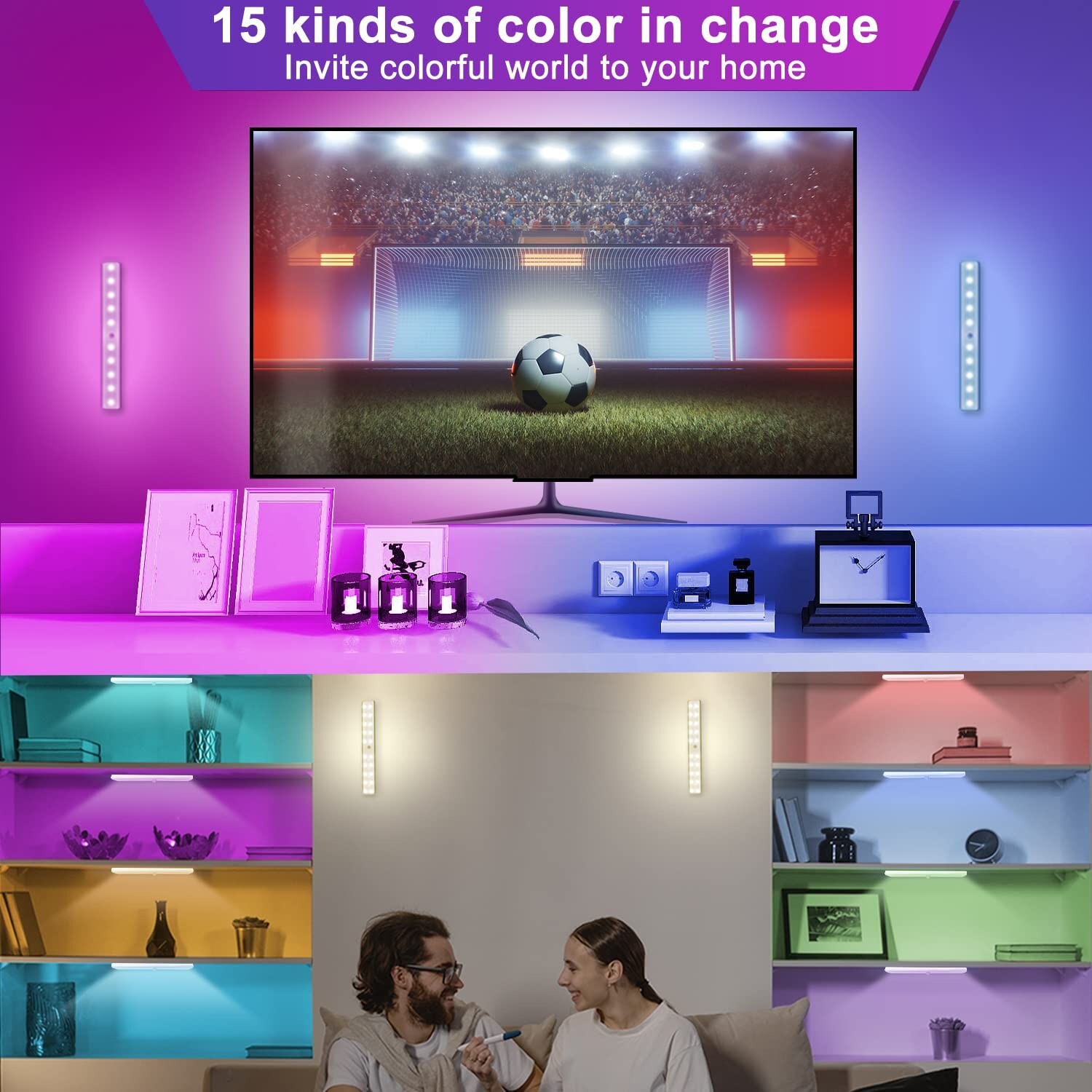 Remote Control RGB Lights Under Cabinet Lighting Rechargeable, 48-LED Wireles...